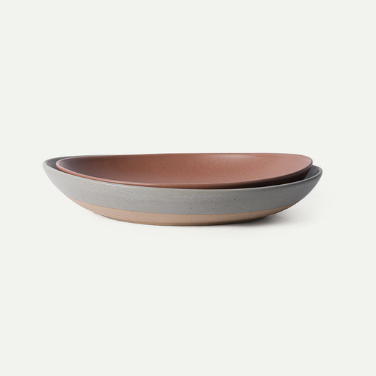 MORA Mega and Giant Serving Dishes Set of 2, 16 inch and 14 inch Ceramic Pottery Oval Platters - Microwave, Oven and Dishwasher Safe - Peppercorn & Terracotta
