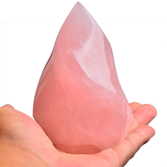AMOYSTONE Big Rose Quartz Flame Standing Healing Crystal Tower Energy Meditation Crystal Decoration for Home Witchcraft 0.6-1.0LB