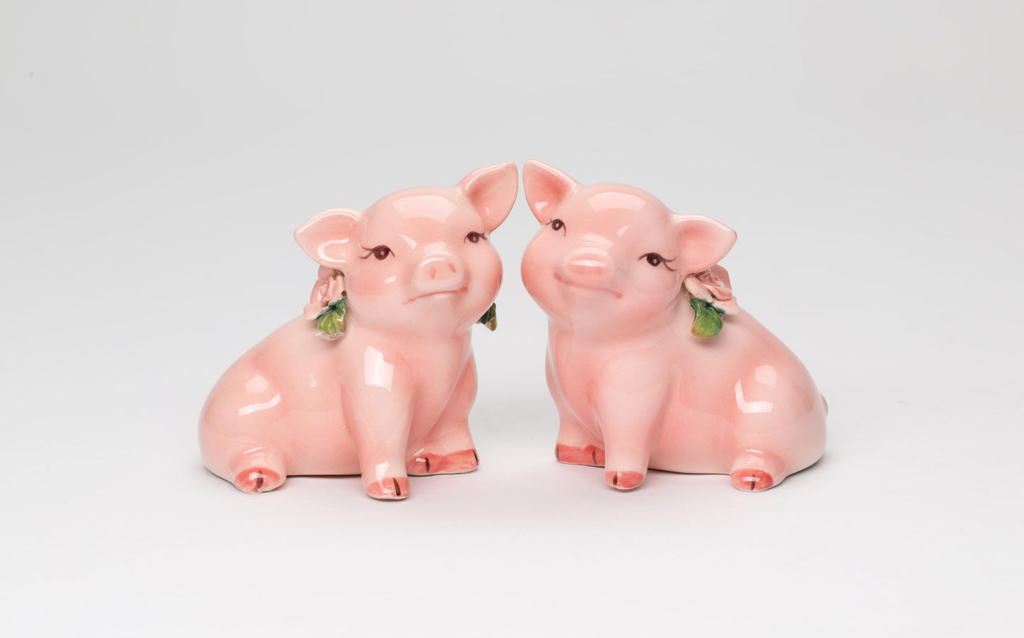 Cosmos Gifts 96242 Fine Ceramic Pink Pig Couple Piggy with Pink Rose Salt and Pepper, 2 7/8"H