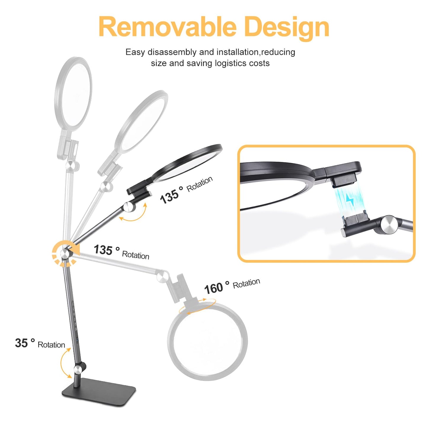 Soluneve LED Desk Lamp for Home Office with Full Spectrums Eye Care, 5 Color Color 5 Brightness, 4-Axis Flexible Rotation, Dual Output Charging, Memory & Timer Func, Desk Lamps with Small Night Light