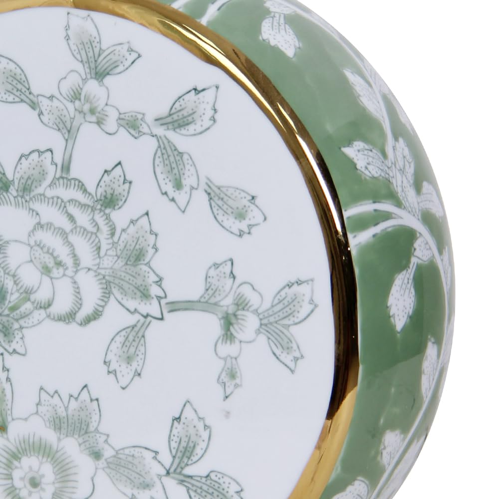 Andaliz Dual-Sided Floral Ceramic Vase with Gold Trim, Compact Chinoiserie Hand-Painted Vase for Home Decor, 10.2 Inch Decorative Vase for Tabletop, Shelf Display