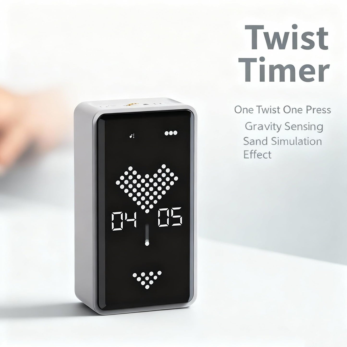 Gravity Digital Hourglass Timer, 1-99 Minutes Magnetic-Backed Hourglass Timer with Customisable Timing Settings Ideal for Kitchen use, Office Productivity, Study Sessions, Gift (White)
