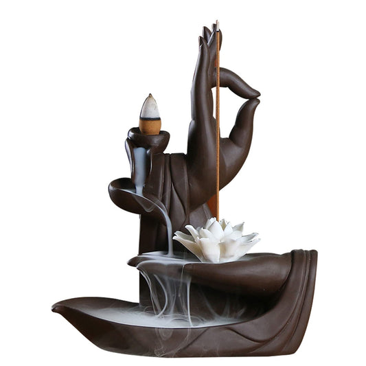 Backflow Incense Holder Burner Handmade Ceramic Incense Cones Sticks Holder Home Decor Waterfall Backflow Incense Burner Censer + 10 Backflow Incense Cones Gift (Lotus)