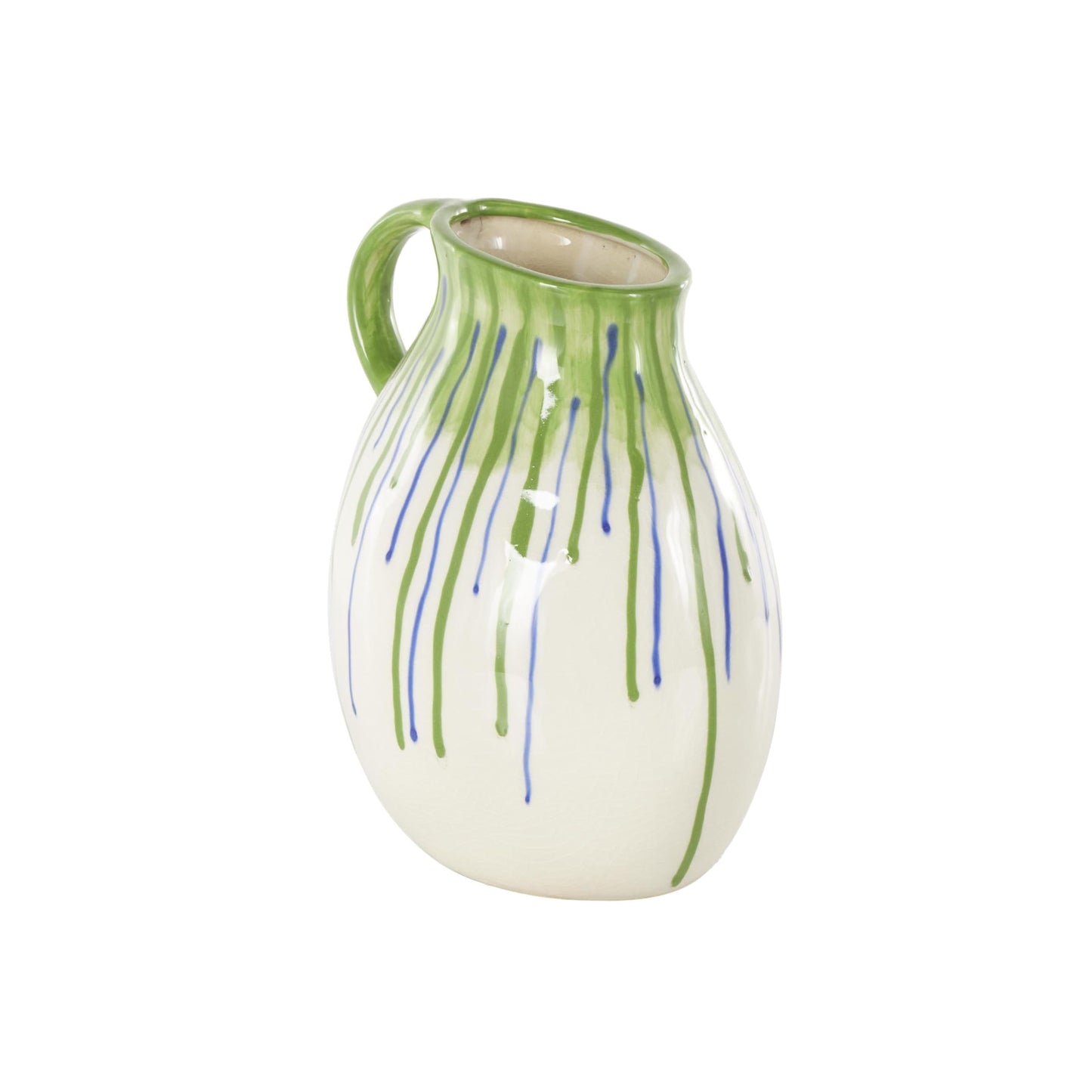 Deco 79 Ceramic Abstract Decorative Vase Centerpiece Vases with Green and Blue Drip Design and Handle, Flower Vases for Home Decoration 9" x 8" x 11", White