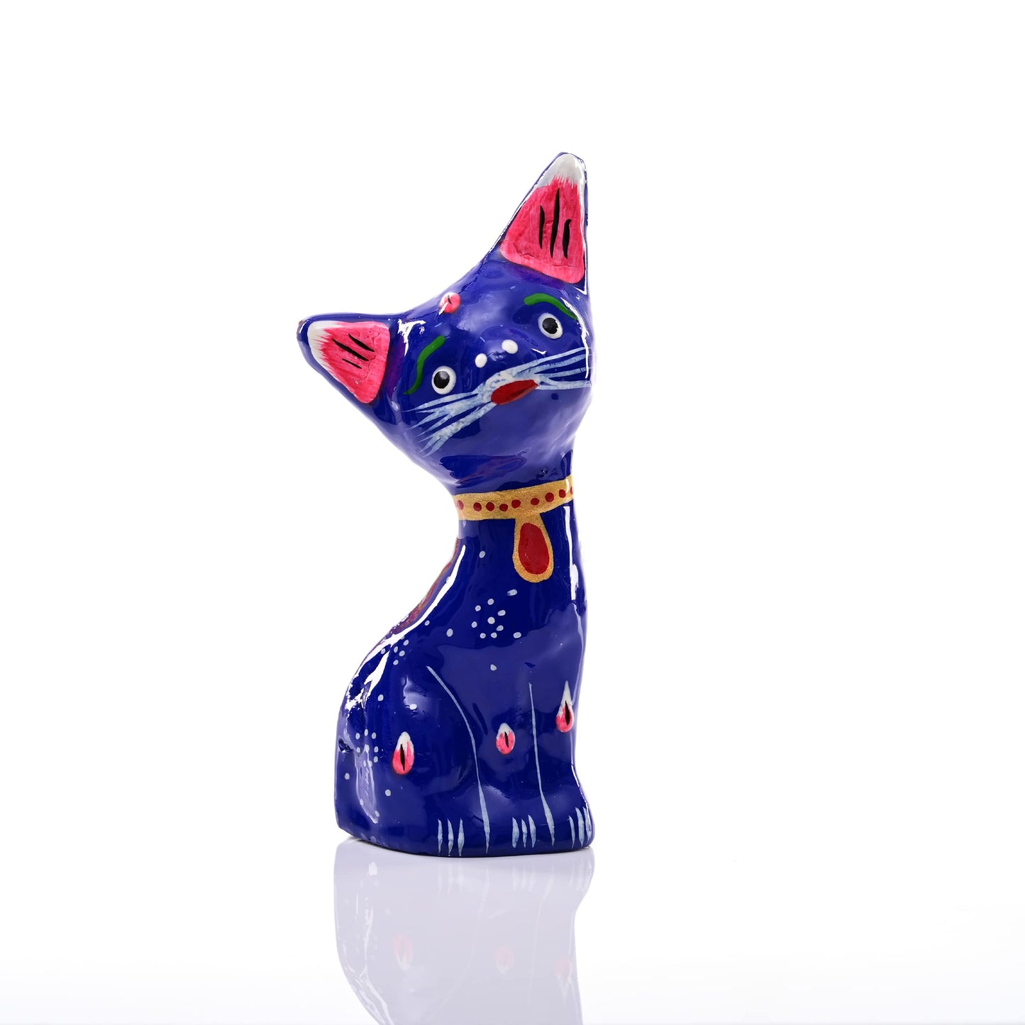 Tarini Gallery Minakari Traditional Indian Rajasthani Décor Hand Painted Statue Sculpture Diwali Christmas Festive Decoration Showpiece for Table Home Office and Gifting (Blue Cat)