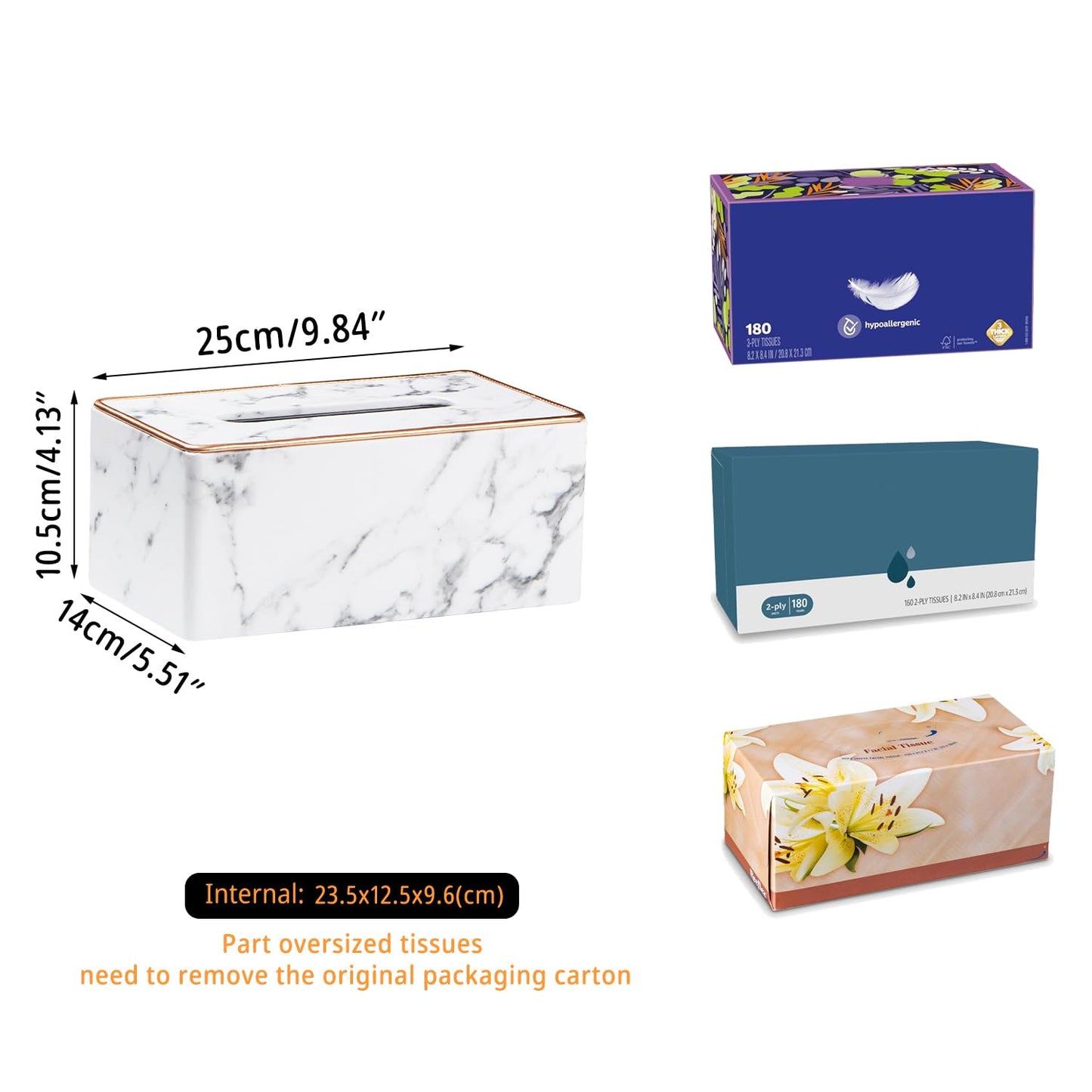 Leather Tissue Box Cover Rectangle,Stylish Tissues Box Holder Modern Rectangular Facial Paper Towels Organizer/Dispenser Decor Tissue Cover for Bathroom NightStand Coffee Table Home Office Desk,Marble