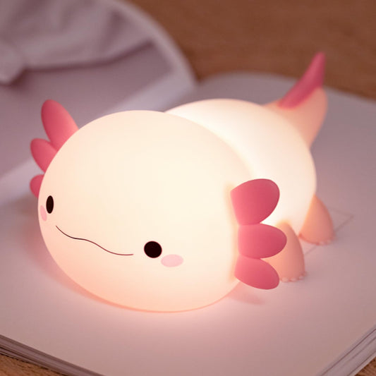 YR YRHH-PET Axolotl Lamp Kid Cute Night Light, Rechargeable Squishy Axolotl Gifts for Girls, Baby Touch Nightlight, Dimmable Silicone LED Animal Toys, Bedside Pink Lamp, College Nursery Kawaii Décor