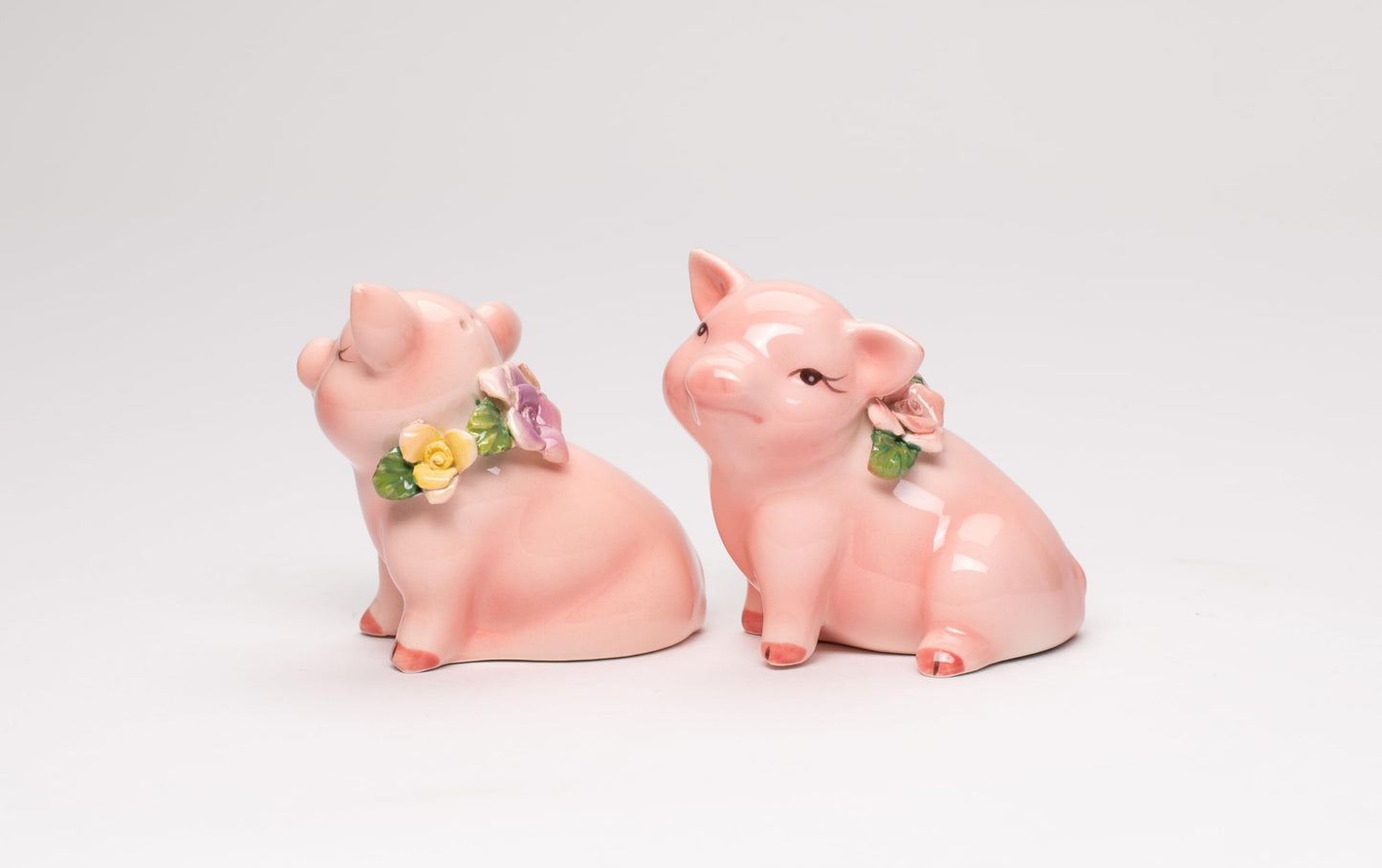 Cosmos Gifts 96242 Fine Ceramic Pink Pig Couple Piggy with Pink Rose Salt and Pepper, 2 7/8"H