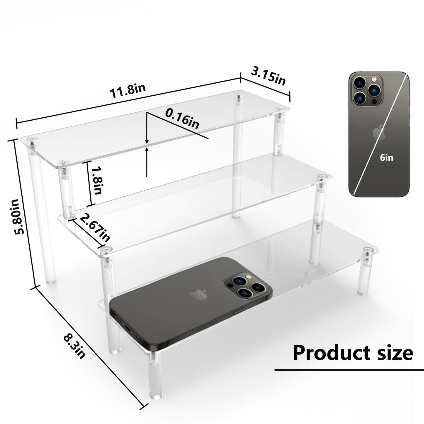 Acrylic Riser Clear Display Stand Cologne Organizer Acrylic Shelves 3 Tier Shelf for Amiibo Funko Figures Toys Cupcake Food Desserts Perfume Collection (3 PACKS)
