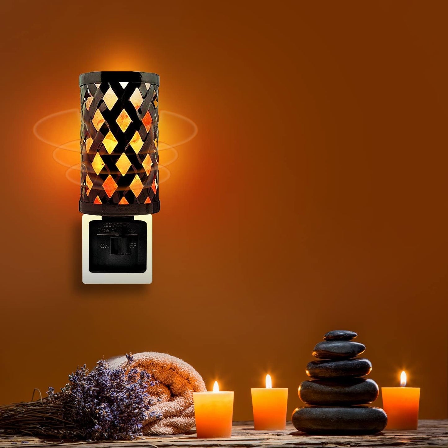 Himalayan Glow Lattice Style Basket Salt Lamp Night Light with Pink Salt Chunks | 360 Degree Rotatable Wall Plug, Ideal Gift For Home Décor, Offices, Homes