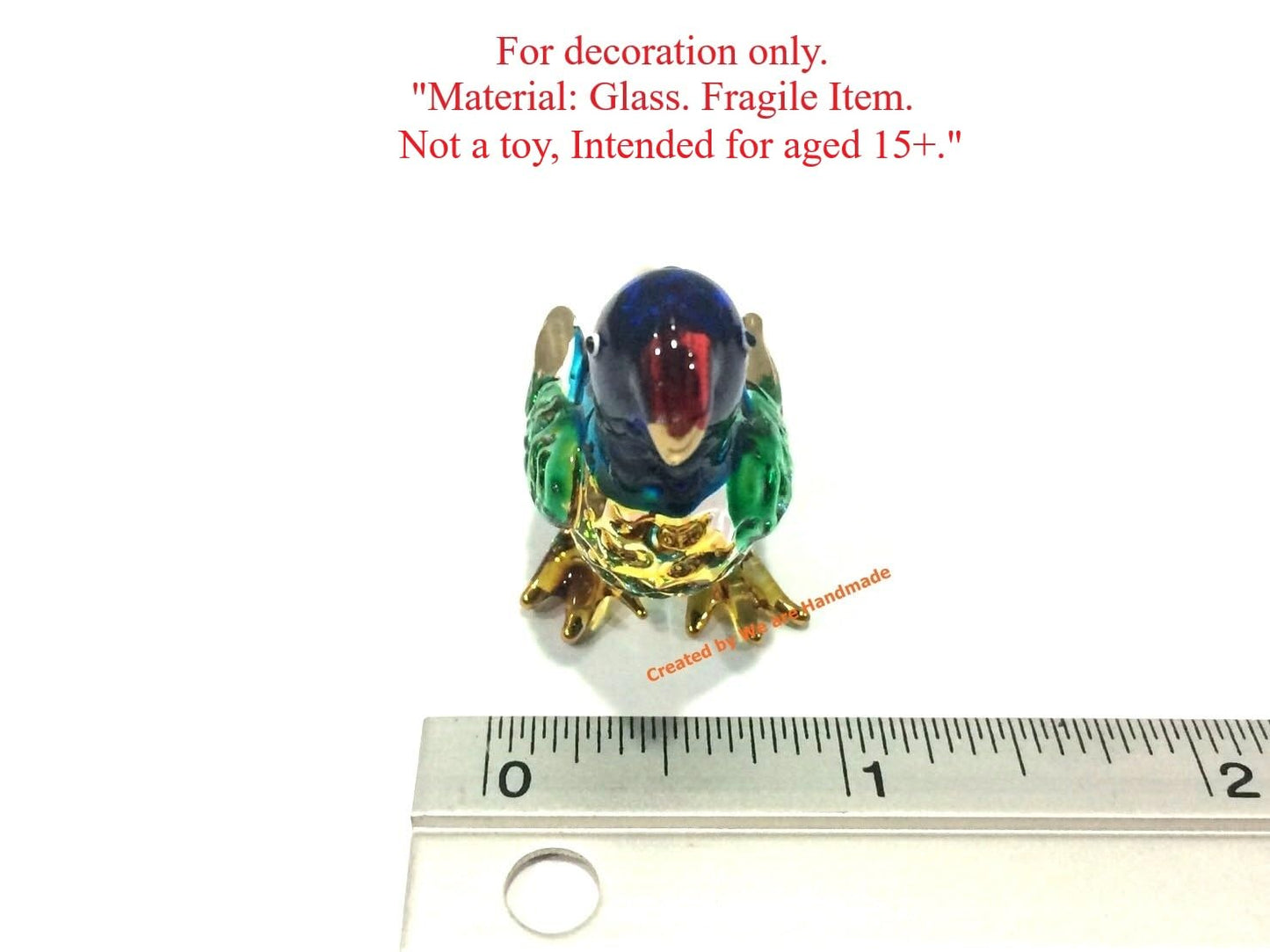 Handmade Mini Blown Glass 2" Parrot Bird Fantasy Figurine Art, Cool Stuff, Miniature Animals, Home or Garden Decor Gift Ideas (Blue)