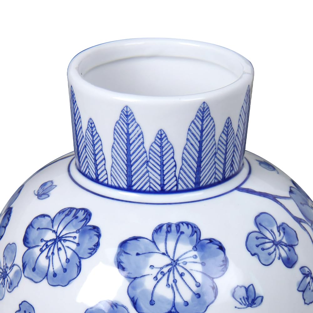 Andaliz Blue and White Ceramic Vase 13.2 Inch, Hand-Painted Floral Plum Blossom Design, Large Floor Vase for Living Room, Entryway Home Décor