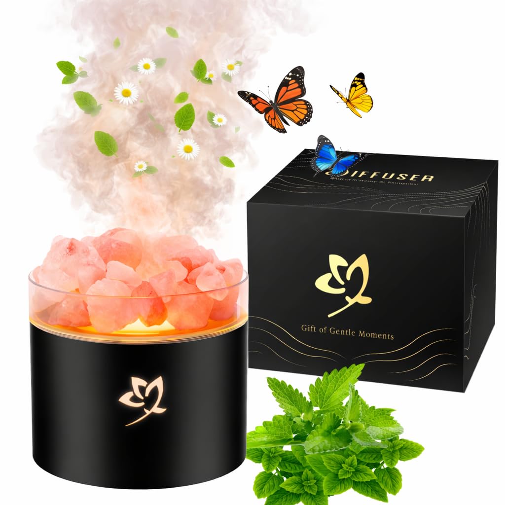 Essential Oil Diffuser - Black Himalayan Salt Lamp Diffuser for Bedroom Yoga Hotel SPA - 7 Colors LED with Peaceful Sleep - Gifts for Women Men