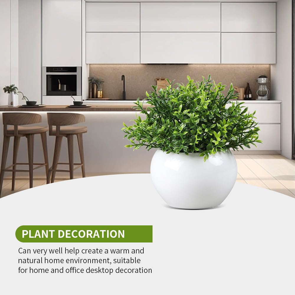 YZZY Artificial Grass Potted Plant, Fake Plant for Desktop Decor, Faux Plant Grass with Ceramic Pots for Home Indoor Office Shelf Decoration 1pc (FY000, with White Pot)