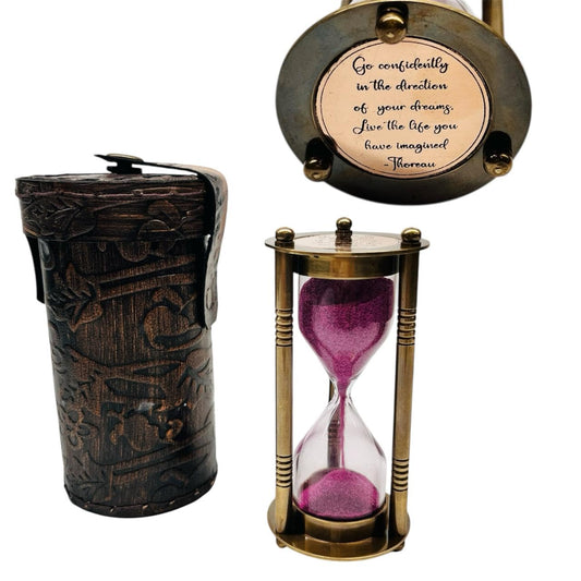 Antique Vintage Brass Hourglass Small Brass Sand Clock Vintage Brass Sand Watch Sand Timer Hourglass for Home and Office Decor Mini Sand Timer Hourglass Go Confidently Engraving