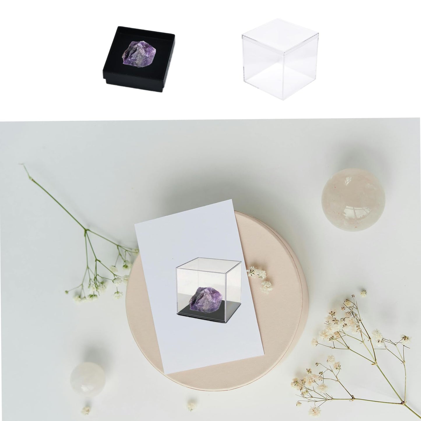 12Pcs Mineral Sample Case, Plastic Display Cube with Lid, Mini Clear Display Case, 1x1x1 Inch Specimen Boxes for Rocks and Minerals Jewelry Storage