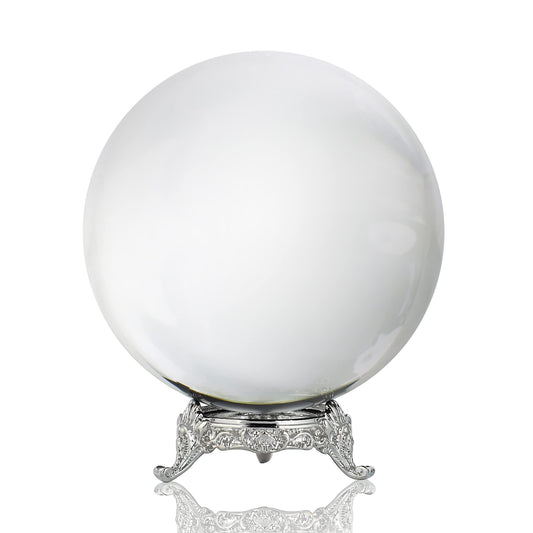 QFkris 100mm/3.9inch Clear Crystal Ball with Metal Stand Fortune Teller Mystical Quartz Ball Photography Props FengShui Divination Spheres Decorative Glass Ball