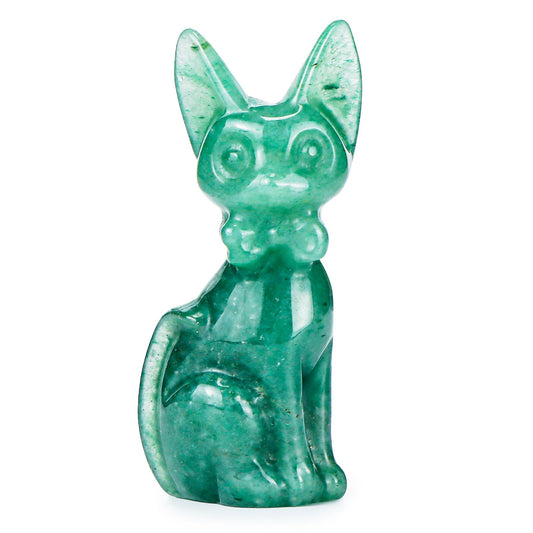 SMQ 2.5" Crystal Cartoon Cat Statue, Natural Green Aventurine Carved