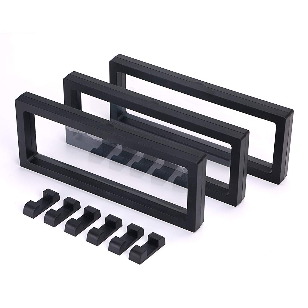 Skelang 3 Pcs 3D Floating Display Case, Black Display Stand Holder 9"×3.54"×0.75"(L×W×H Suspension Frame for AA Medallion, Antique Challenge Coins, Chip, Jewelry, Pin