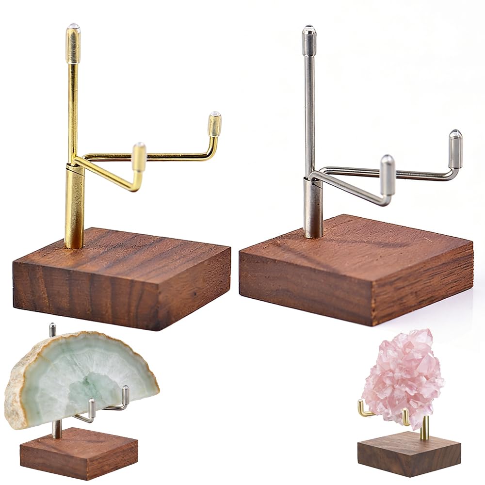 2 Pack Adjustable Metal Arms Display Stand Easel with Wooden Base - Mini Easel Display Stand,Decorative Plate Stand,Small Plate Stands for Display,Picture Frame Holder Stand,Art Display Stand