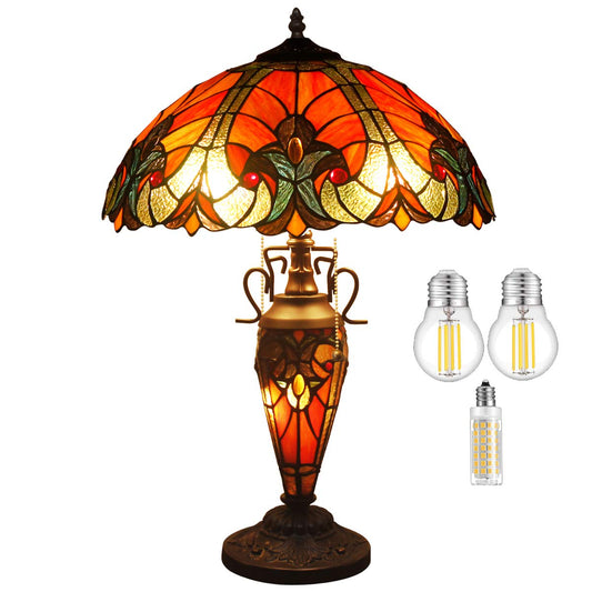 WERFACTORY Tiffany Lamp Red Stained Glass Mather-Daughter Vase Table Lamp