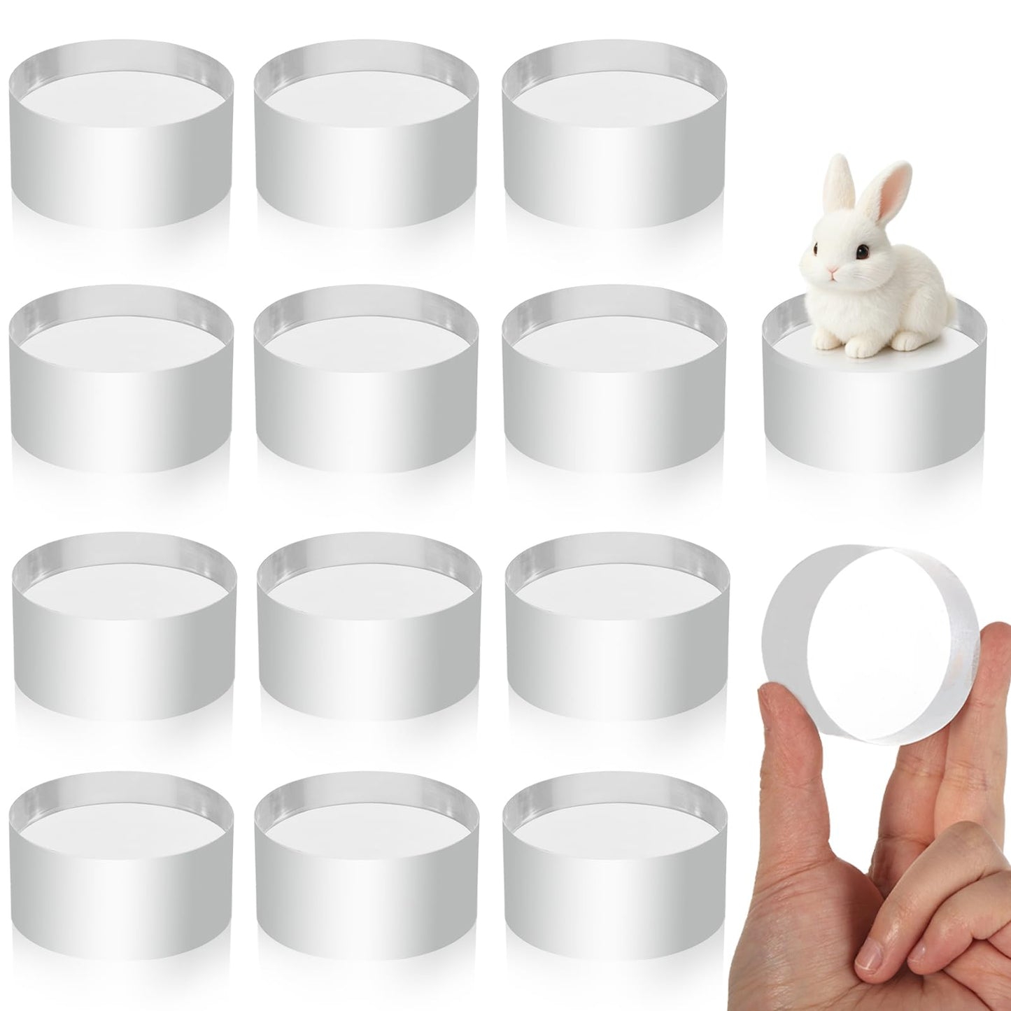 Wenceda 12Pcs Acrylic Round Blocks for Display,2x2x1 Inches Polished Transparent Blocks Polished Base Display Riser for Tabletop Jewelry Crafts Props Display