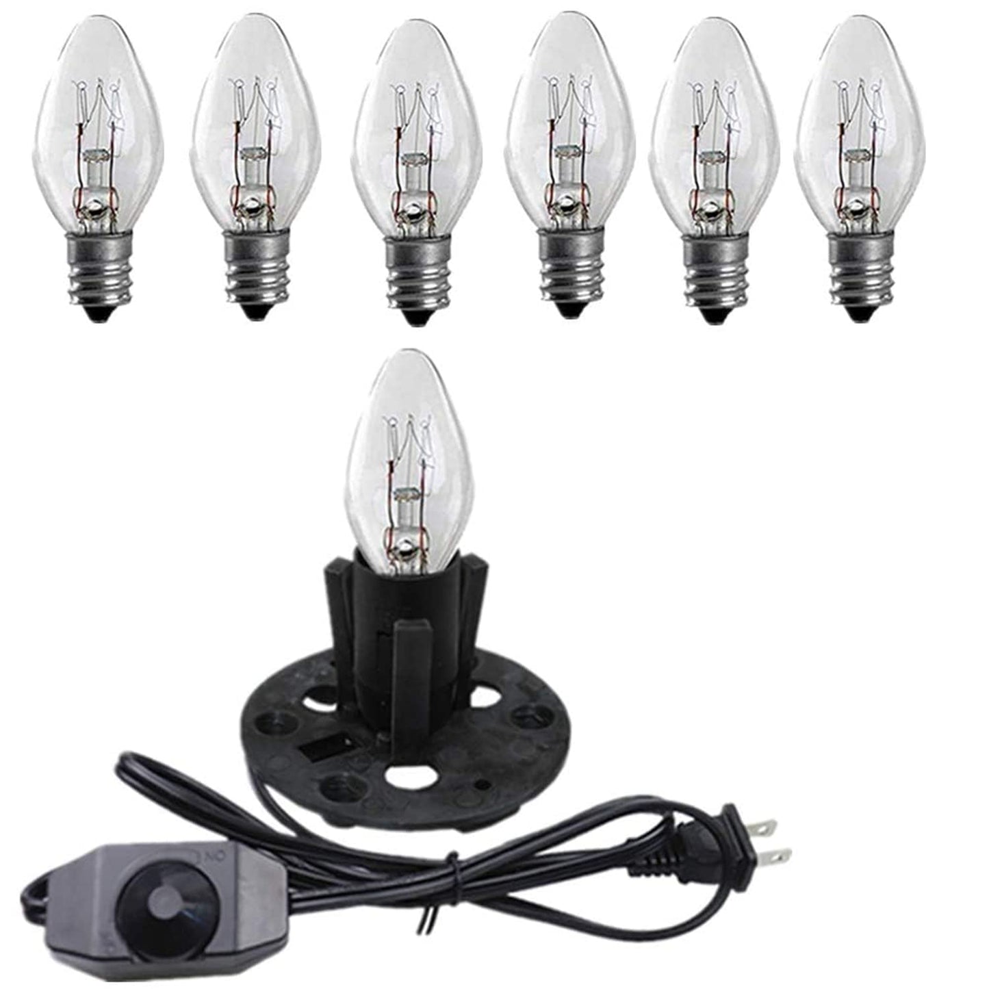 Himalayan Salt Lamp Cord, with Dimmer Switch ,Christmas Bulb,Salt Lamp Cord with Dimmer Control and Base Assembly,5 Feet ,E12 Base for Himalayan Salt Lampsand with six Free 15W Bulbs for Salt Lamp (1)