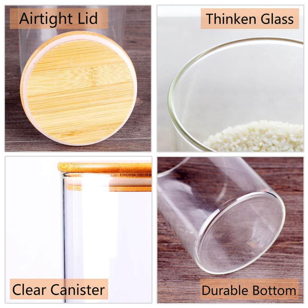 Glass Rice Storage Containers, 60 FL OZ (1800ml) Kitchen Food Jars with Airtight Lid, Stackable Clear Pantry Canister for Coffee Bean, Pet Treat, Flour, Loose Tea and More