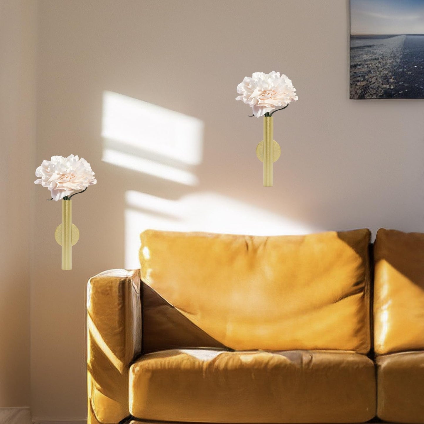 JAKOUE 2PCS Big Gold Wall Vases & Plant Holders | Hanging Tube for Flowers | Indoor Home Decor Wall Art