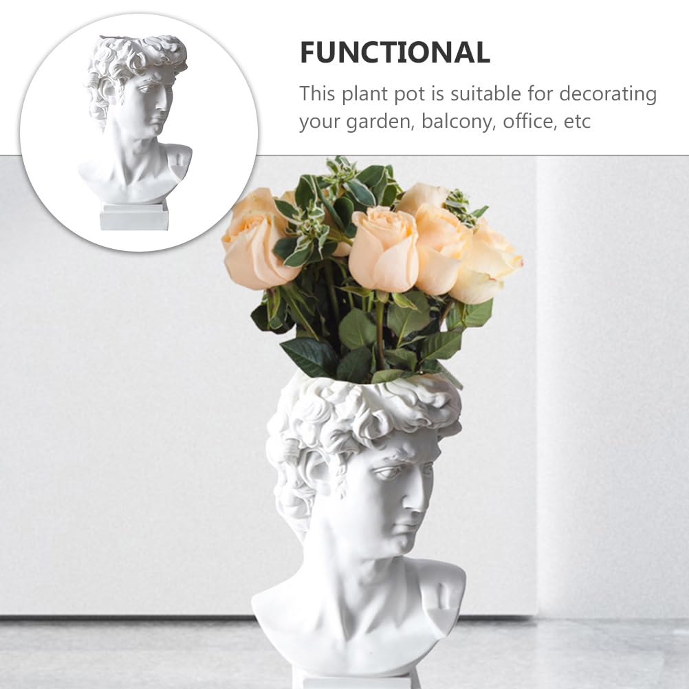 DOITOOL Greek Statue of David Collectible Figurine Cute Vase Vases for Decor Face Flower Dried Flower Vase Decorative Planter Greece Ornaments White Resin