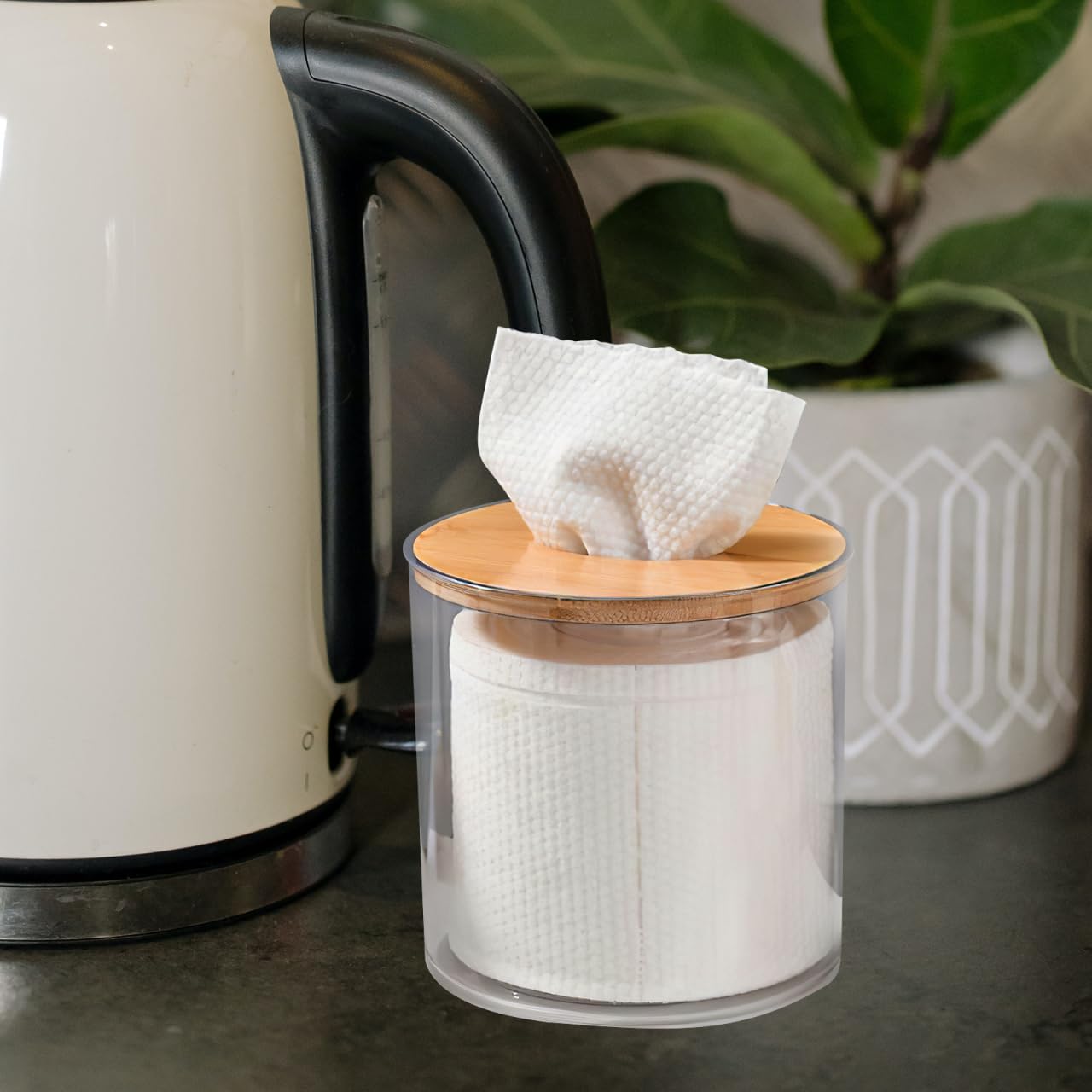 Alipis Round Transparent Tissue Container with Lid Compact Tabletop Napkin Holder Roll Paper Dispenser for Home Bathroom Kitchen Easy to Clean