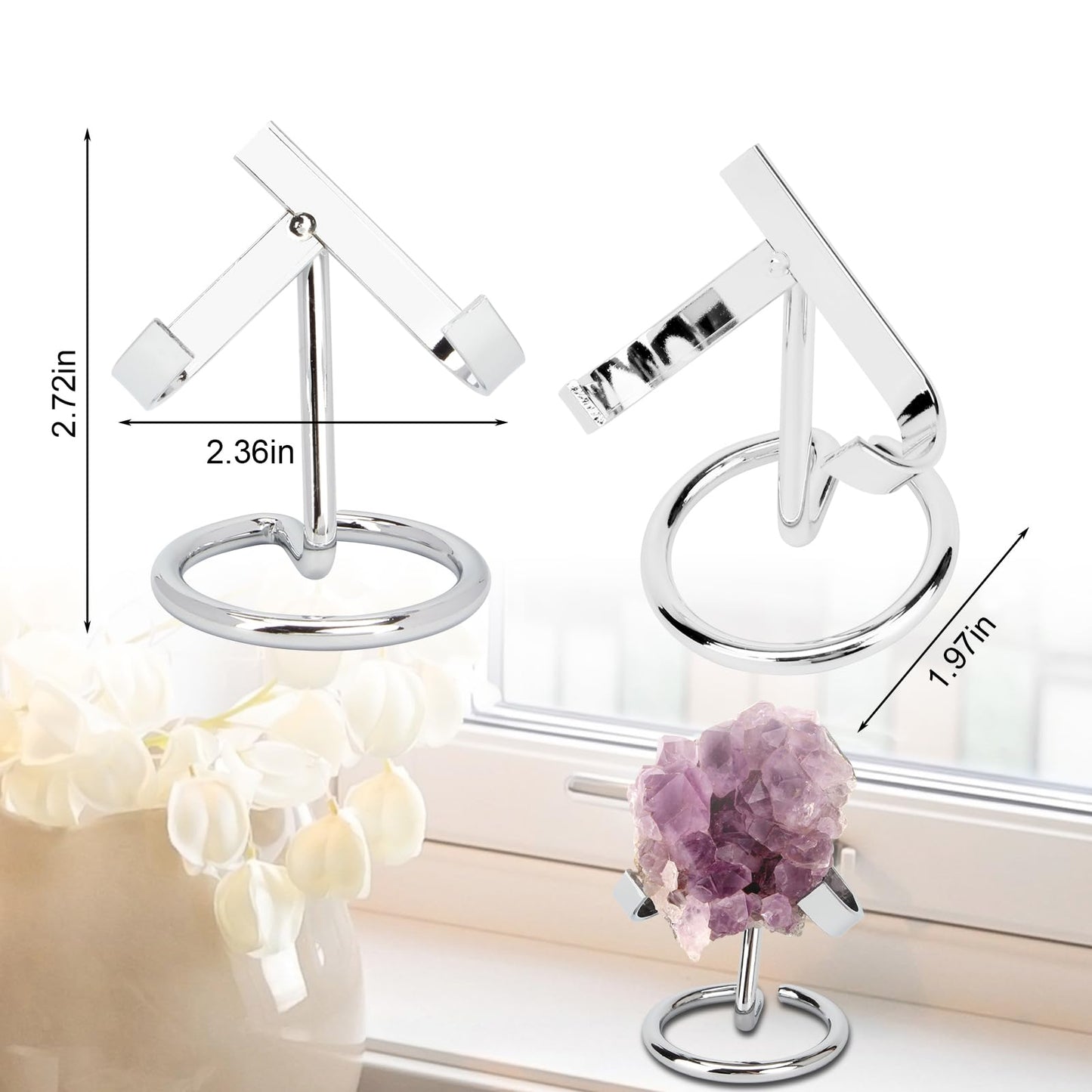 KCGANI 4 Pcs Crystal Rock Display Stand, Silver Stand for Display Self Standing Stands Holders, Crystal Display Stand for Crystals Stones Rocks Fossil Jewelry Ball Gemstone Collections Display