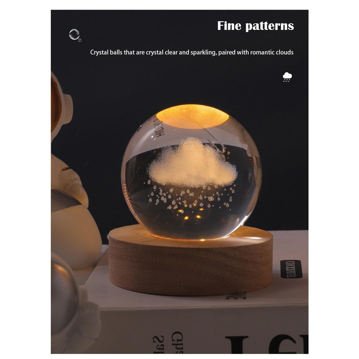 Lizihengpi 3D Crystal Ball Night Light Mood Lighting Cozy Comfort Gifts Home Decor lamp for Bedroom Space Lamps Happy Cozy Comfort Gifts (Rain Clouds)