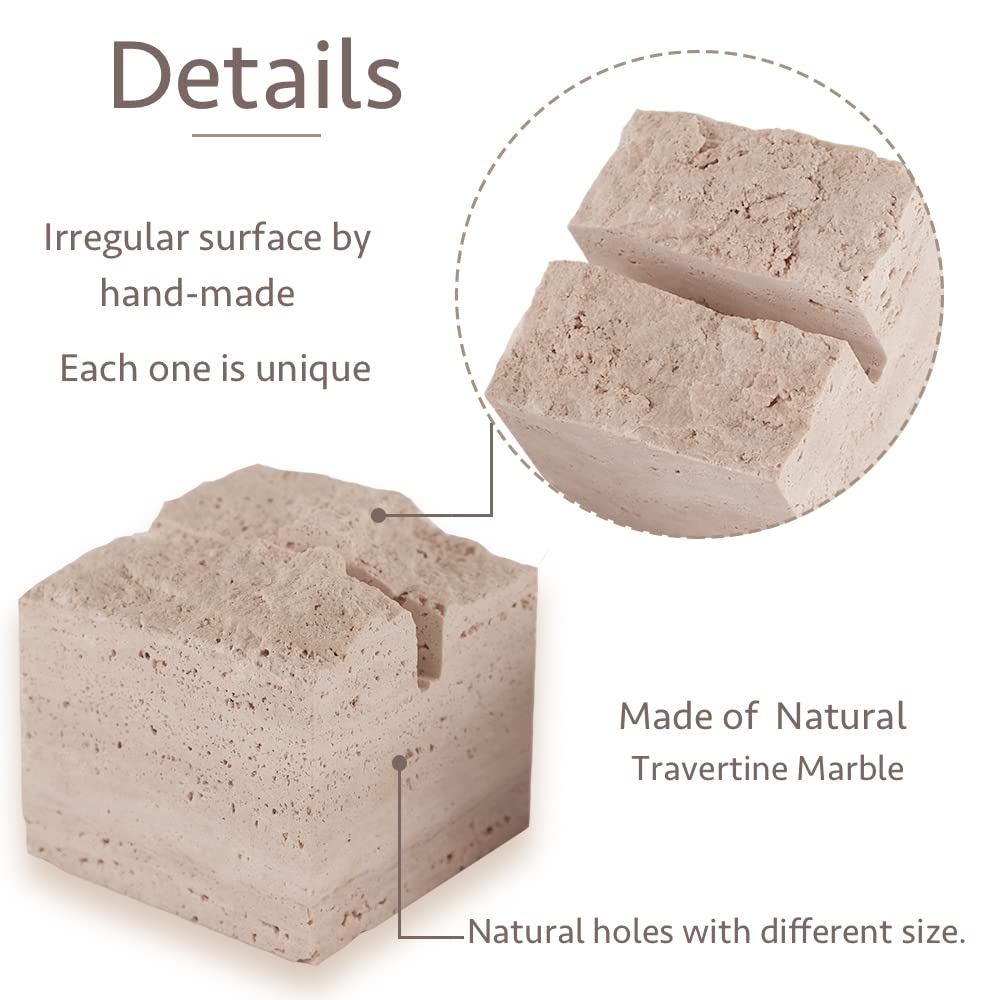 JIMEI Natural Travertine Place Card holder - Handmade Polished Wedding Table Signs, Multi-Use Memo Holder for Escort Cards, Photos & Business Cards (2.36"x2.36"x1.96")