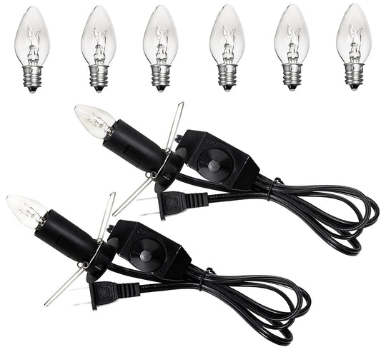 Venforze 2 Packs Himalayan Salt Lamp Cord Replacement with Dimmer Switch and 6 Packs E12 Halogen Salt Lamp Bulbs (5 Feet Cord & Fixed Butterfly Clip)