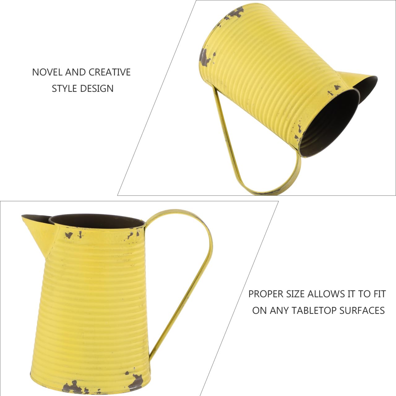 Yellow Farmhouse Flower Vase Retro Metal Kettle Vase 8 Inch Rustic Galvanized Flower Pitcher Shabby Chic Country Style Table Centerpiece Home Decor Tin Bucket