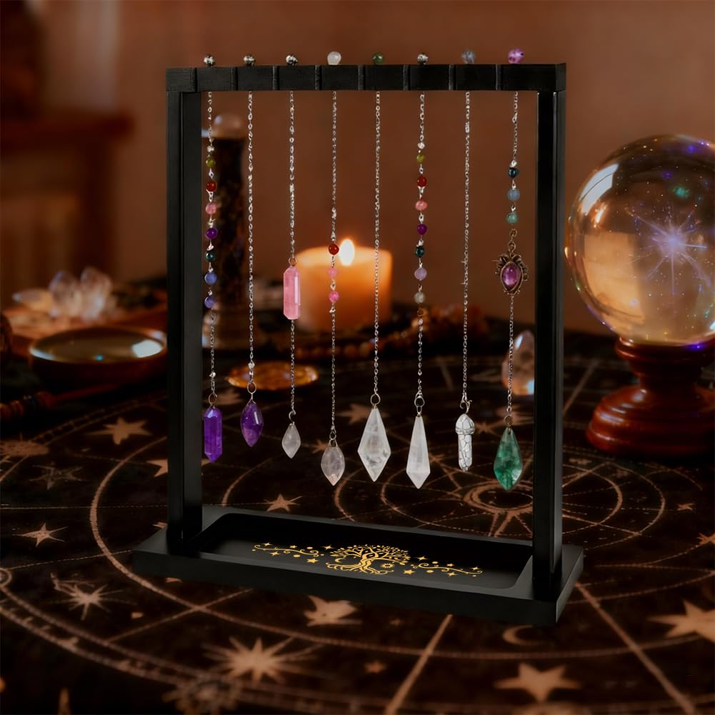BEUNITONE Tree of Life Display Stand, Wooden Crystal & Jewelry Holder Organiser for Necklaces, Keyrings, Stones, for Home Decor, Market Stall and Craft Fair Showcase