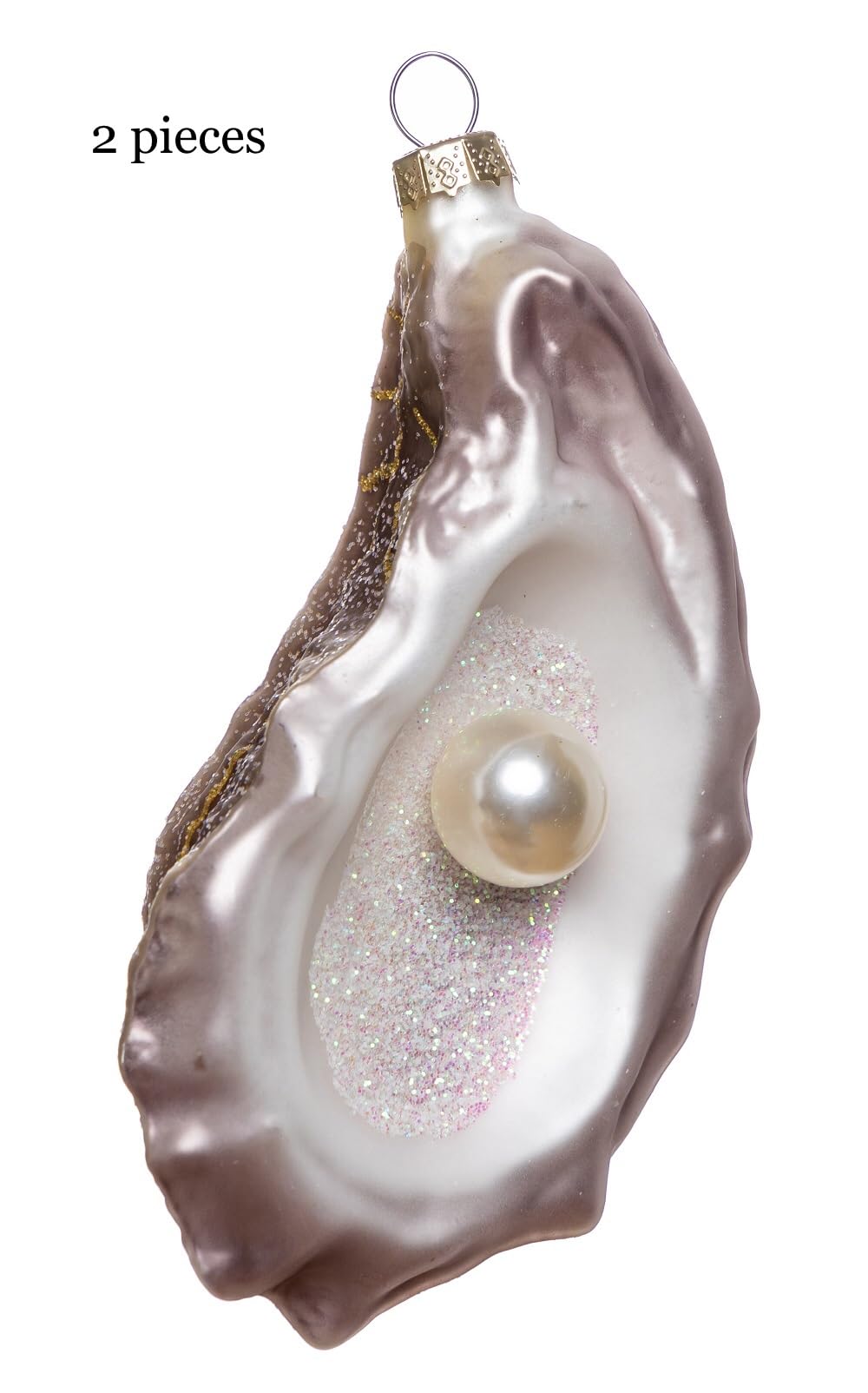 Set of 2 Hand Blown Glass Oyster Ornament for Christmas Tree
