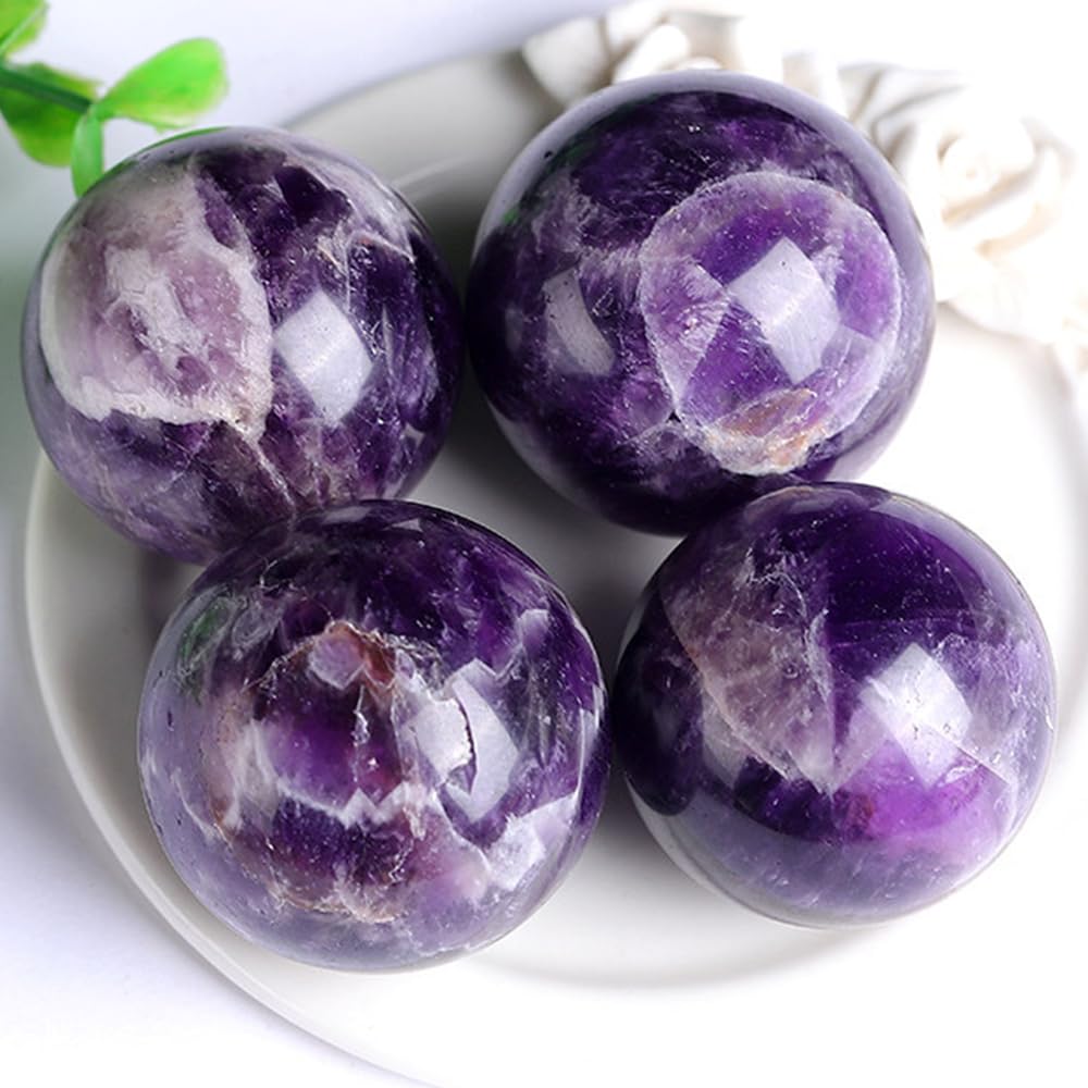 1.97-2.36inch/5-6cm Natural Amethyst Crystal Ball, Hand Polished Purple Quartz Sphere, Reiki Healing Decorative Sphere, Chakra Energy Stone Crafts, Feng Shui Home Desktop Ornament, Crystal Collectible