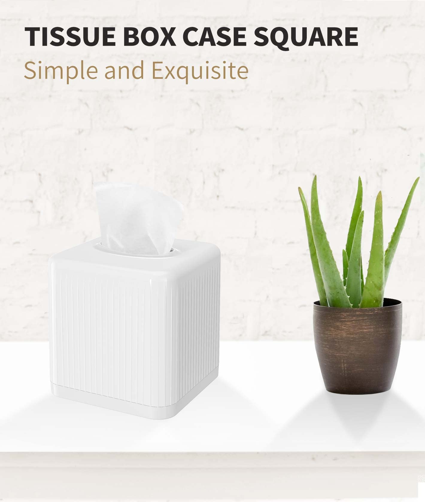 Livelab Tissue Box Cover with Base, Square Plastic Tissue Box Holder Decorative Tissue Cover Modern Cube Facial Tissue Dispenser for Bathroom Vanity Countertop, Living Room, Bedroom, Office - White