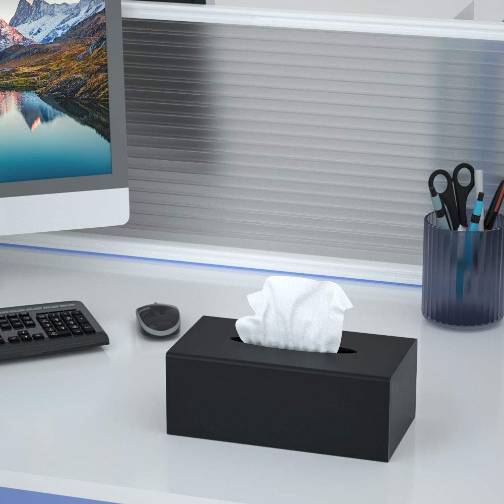 FEMELI Acrylic Tissue Box Cover Rectangular - Matte Solid Cube Napkin Holder with Magnetic Bottom, Modern Decorative Facial Paper Dispenser for Bathroom, Bedroom, Kitchen - Black