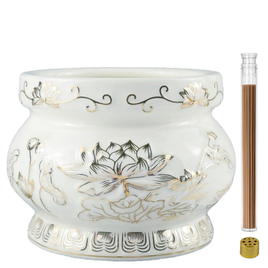 Gopupu Ceramic Incense Burner Pot, Small Incense Bowl with Sticks and Brass Stand, Decorative Lotus Incense Holder Censer for Meditation Praying Buddha 4 Inch