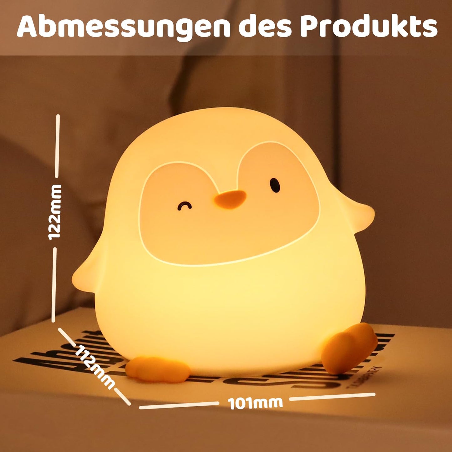 Rytinazzz Silicone Night Light for Kids, 50H Long Battery Penguin Lamp, Gift for Kids, Rechargeable Tap Control, Soft Dimmable Bedside Light with Timer