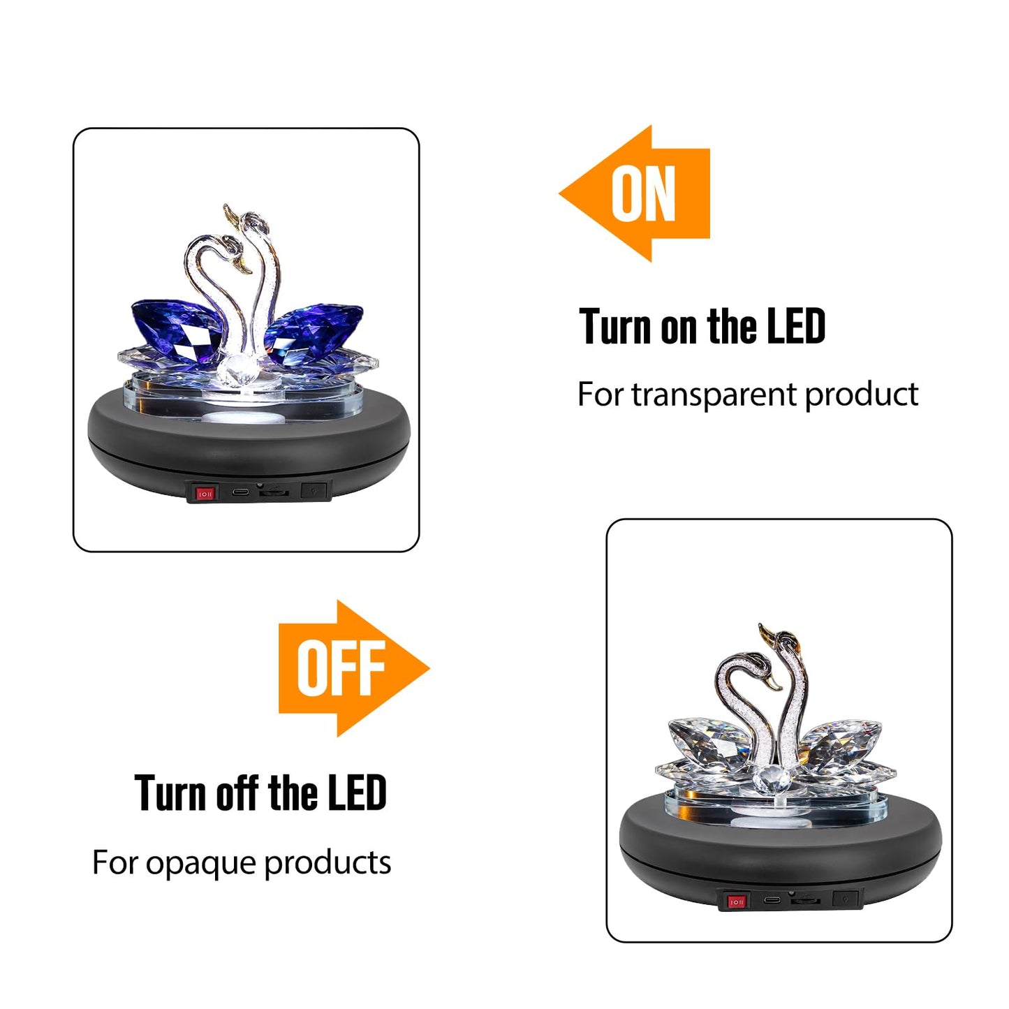 JAYEGT Multicolor LED Light Motorized Rotating Display Stand , 10 inch /55lbs Load, 360° Electronic Photography Turntable for Product Shows, Jewelry, Crystal Art (Black / 5 Colors Light / Wired)