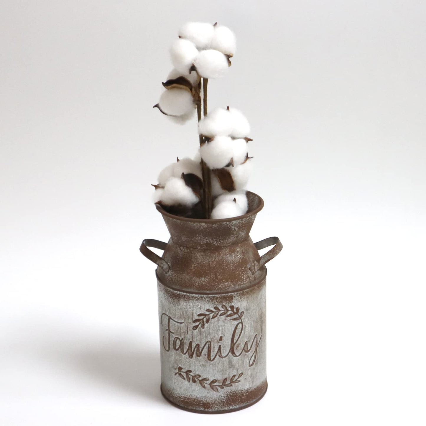 HIDERLYS 7.5" High Rustic Decorative Vase with Greetings, Metal Milk Can Country Jug for Living Room, Bedroom, Kitchen, Office