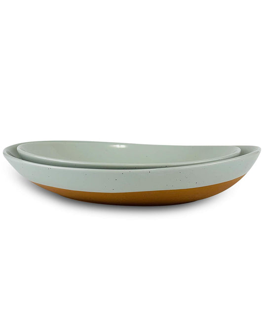 MORA Ceramic Large Serving Bowls- Set of 2 Oval Platters for Entertaining. Modern Kitchen Dishes for Dinner, Fruit, Salad, Turkey, etc. Oven, Dishwasher Safe, 55/35 oz, 13.5" / 11.8" - Earl Grey