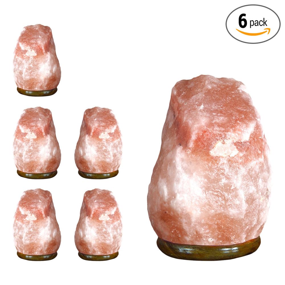 Natures Artifacts, Himalayan Crystal Rock Salt Lamp, Excellent Gift Cleanses Air and Improves Mood, UL Certified dimmer Cord - 7-8" (Pack of 6)