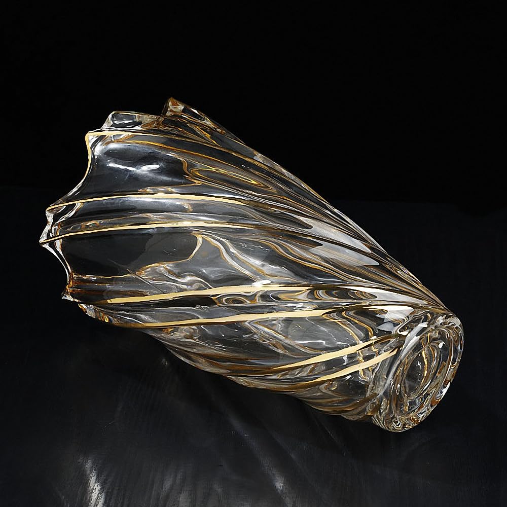 Hand Painted Gold Crystal Vase 11.2 inch Tall-Unique Whirlwind Shaped Glass Large Vase Home Office Decor for Living Room Dining Table Centerpieces, Birthday and Wedding.