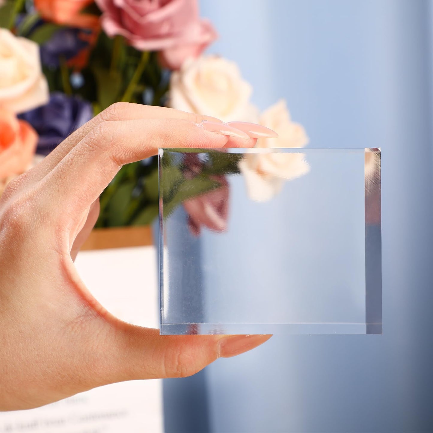 Geelin 9 Pcs Acrylic Risers Stand Display Block Decor Riser 3 Size Decor Clear Polished Cube Solid Pedestal Stand for Jewelry Perfume Photography Collection Food Doll Wedding High Density (Square)