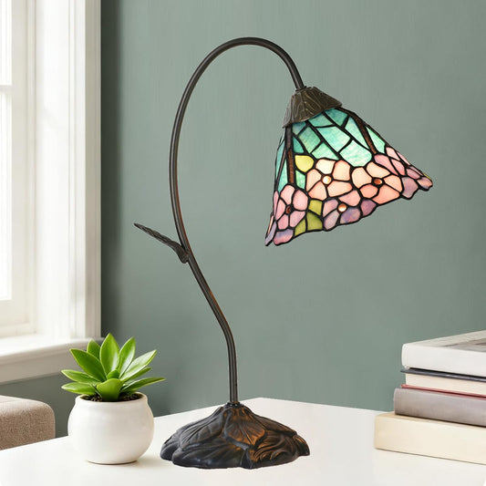 HomeBeauty TL0040 Tiffany Style Table Lamp,Handmade Stained Glass Hydrangea Desk Lamp,Vintage Gooseneck Accent Lamp,W 11.25" x H 19" for Bedroom Living Room,Nightstand,LED Bulb Included